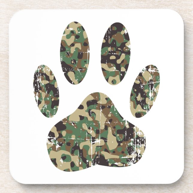 Distressed Camo Dog Paw Print Coaster (Front)