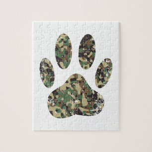 Distressed Camo Dog Paw Print Jigsaw Puzzle