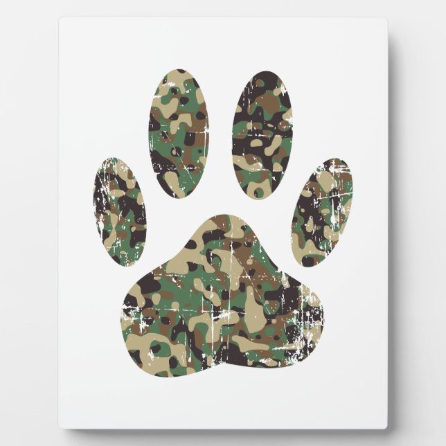 Distressed Camo Dog Paw Print Plaque (Front)