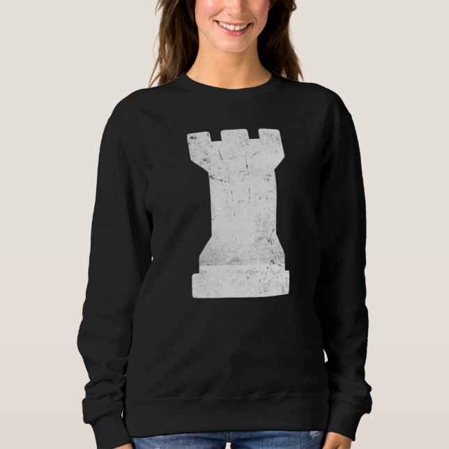 Distressed Chess Piece White Rook White Chess Cast Sweatshirt (Front)
