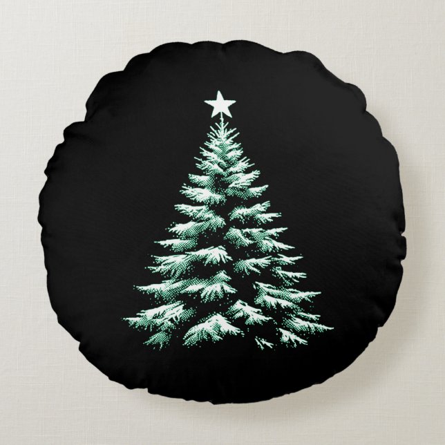 Distressed Christmas Tree Green Peppermint Stripes Round Cushion (Front)