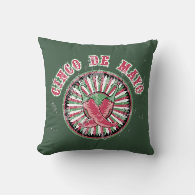 Distressed Cinco de Mayo with Peppers and Stripes Cushion (Front)
