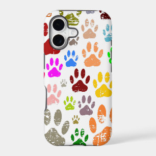 Distressed Colourful Dog Paw Prints
