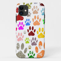 Distressed Colourful Dog Paw Prints