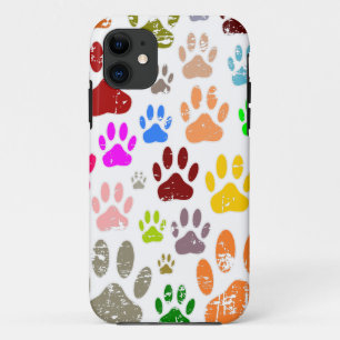 Distressed Colourful Dog Paw Prints iPhone 11 Case