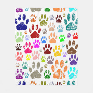 Distressed Colourful Dog Paw Prints  Fleece Blanket