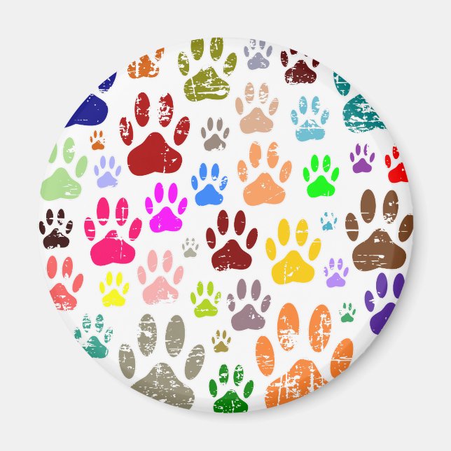 Distressed Colourful Dog Paw Prints Magnet (Front)