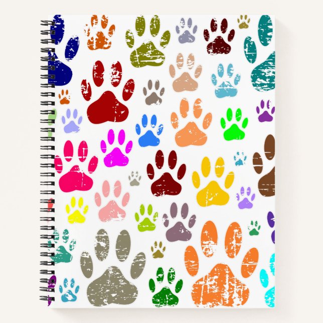 Distressed Colourful Dog Paw Prints  Notebook (Front)