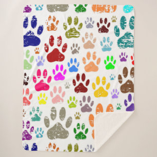 Distressed Colourful Dog Paw Prints  Sherpa Blanket