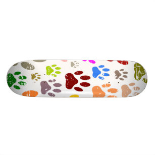 Distressed Colourful Dog Paw Prints Skateboard