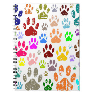 Distressed Colourful Dog Paw Prints Spiral Notebook