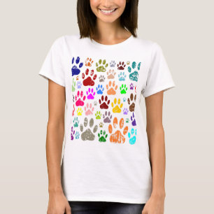 Distressed Colourful Dog Paw Prints T-Shirt
