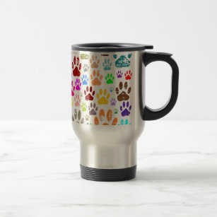 Distressed Colourful Dog Paw Prints Travel Mug