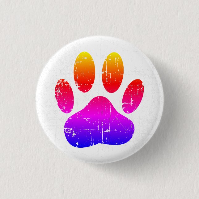 Distressed Colourful Dog Pawprint 3 Cm Round Badge (Front)