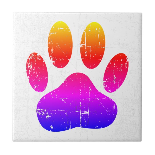 Distressed Colourful Dog Pawprint Tile (Front)