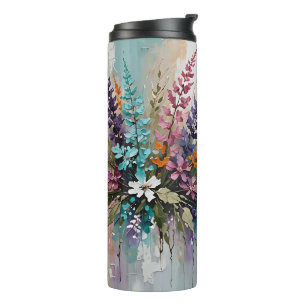 Distressed Colourful Floral on Blue Beige White Thermal Tumbler