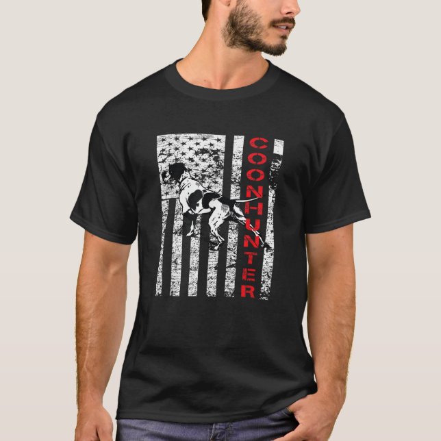 Distressed Coon Hunting with a Hound Dog and USA F T-Shirt (Front)