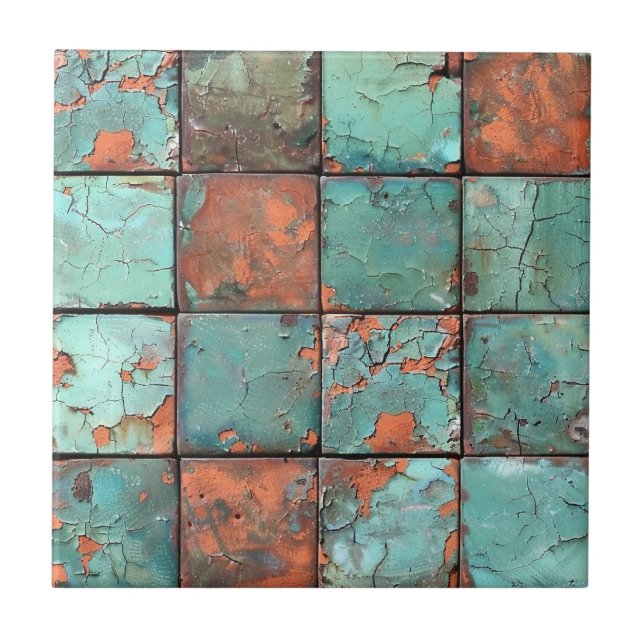Distressed Copper Patina  Ceramic Tile (Front)