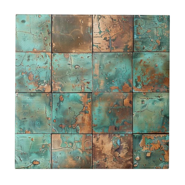 Distressed Copper Patina  Ceramic Tile (Front)