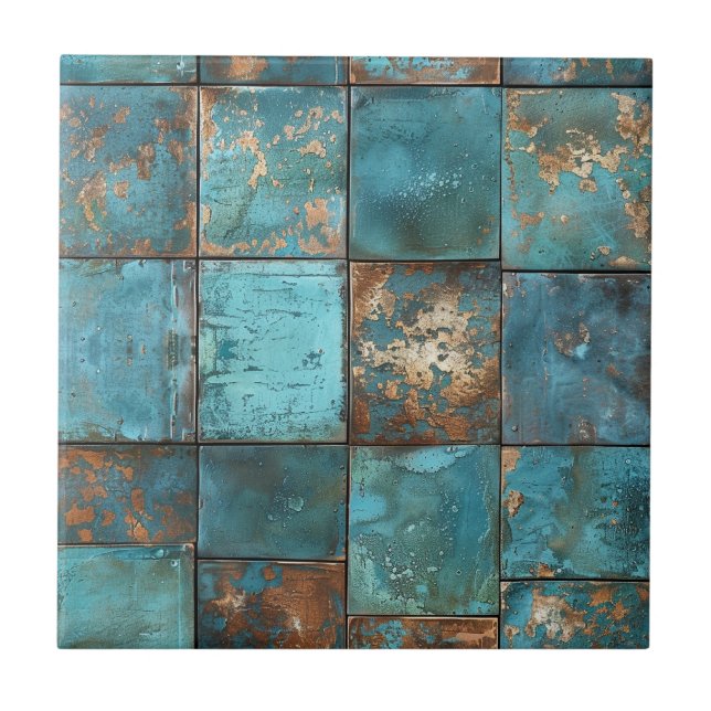 Distressed Copper Patina  Tile (Front)