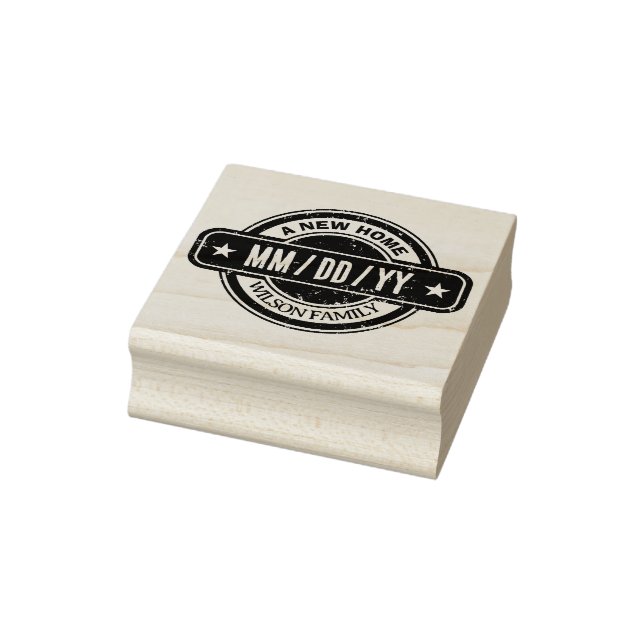 Distressed Custom We Moved to an New Home Date  Rubber Stamp (Stamp)