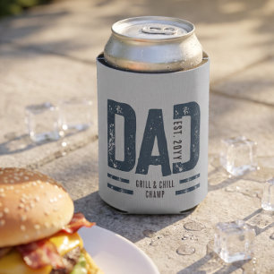 Distressed Dad Grill Chill Champ Blue Grey Can Cooler