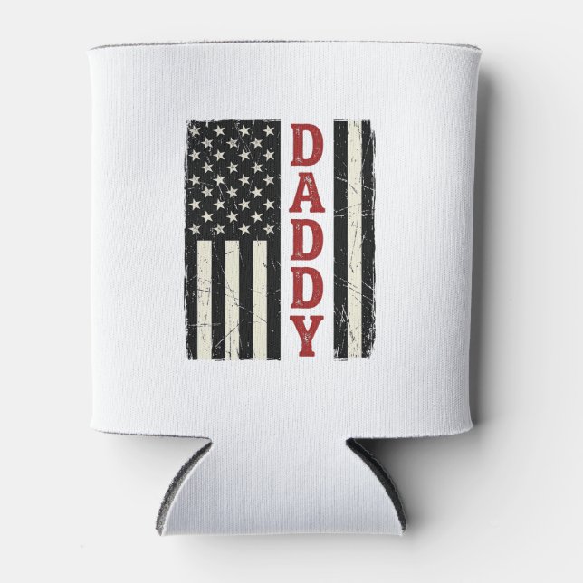 Distressed Daddy American Flag Shirt Design_1 Can Cooler (Front)