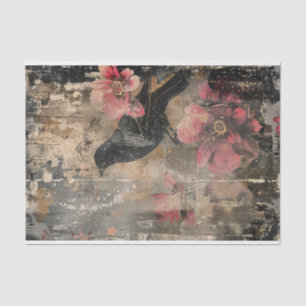 Distressed Dark Floral Raven Decoupage Tissue Paper
