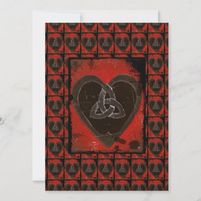 Distressed Dark Red Celtic Heart Holiday Card (Front)