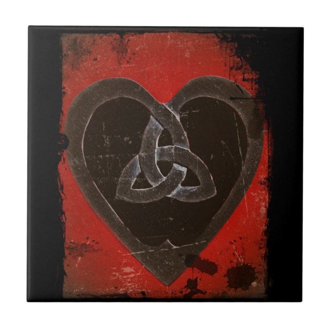Distressed Dark Red Celtic Heart Tile (Front)