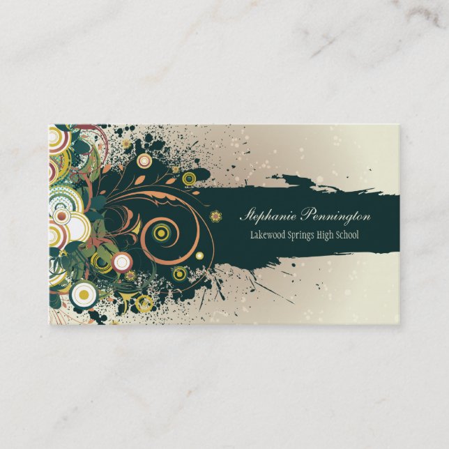Distressed dark teal swirls graduation name card (Front)