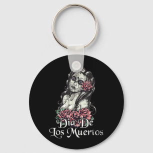 Distressed Day of the Dead woman Halloween Sugar Key Ring