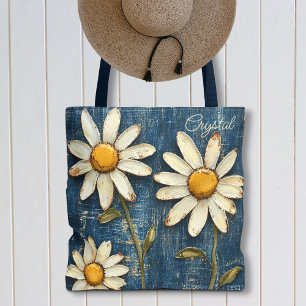 Distressed Denim and Daisy Tote Bag