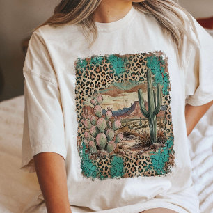 Distressed Desert Cactus Leopard Print Western Art Tri-Blend Shirt