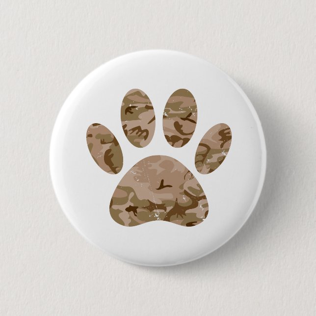 Distressed Desert Camo Dog Paw Print 6 Cm Round Badge (Front)