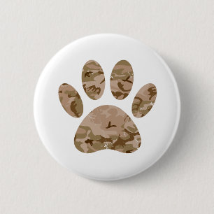 Distressed Desert Camo Dog Paw Print 6 Cm Round Badge