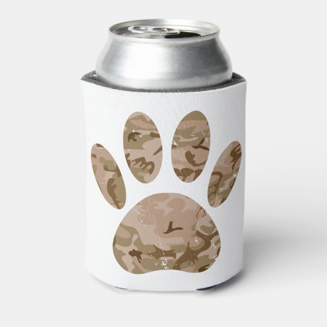Distressed Desert Camo Dog Paw Print Can Cooler (Can Back)