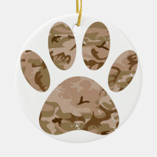 Distressed Desert Camo Dog Paw Print Ceramic Tree Decoration
