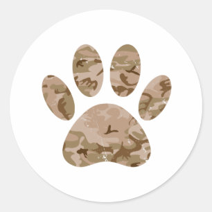 Distressed Desert Camo Dog Paw Print Classic Round Sticker