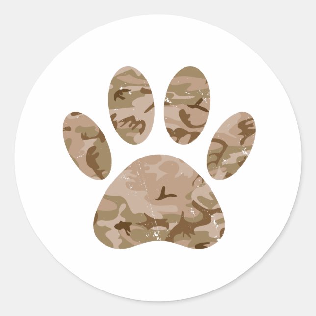 Distressed Desert Camo Dog Paw Print Classic Round Sticker (Front)