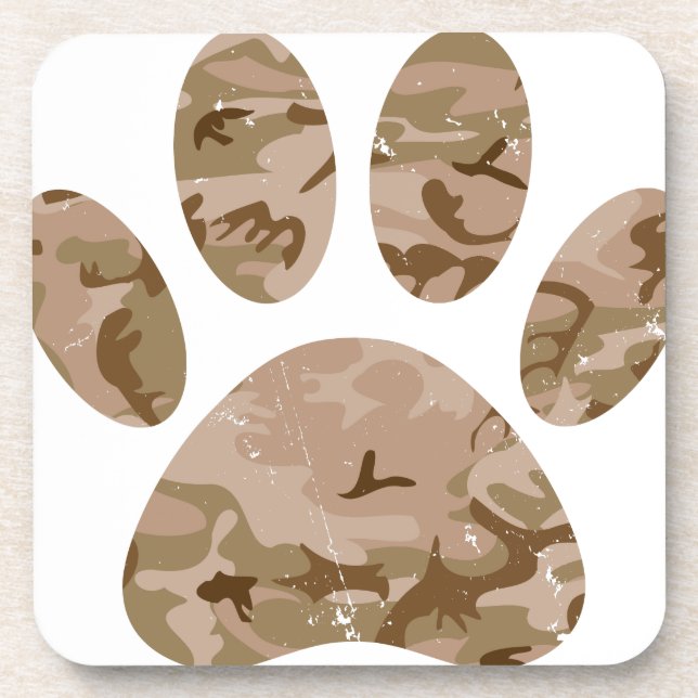 Distressed Desert Camo Dog Paw Print Coaster (Front)