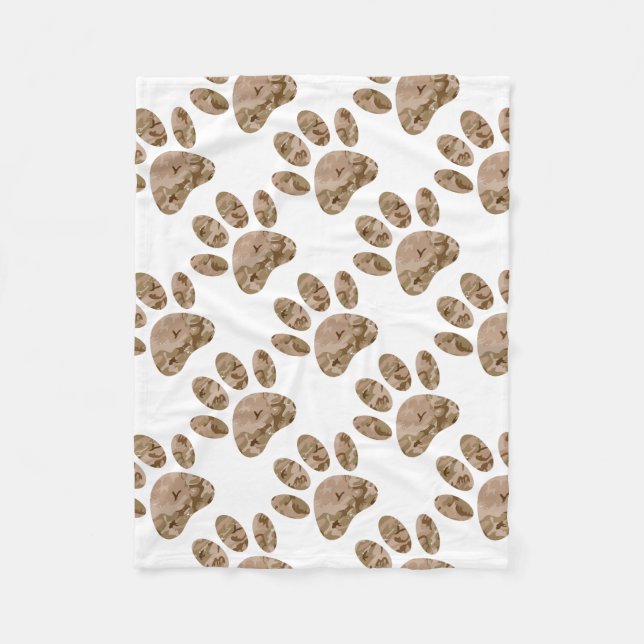 Distressed Desert Camo Dog Paw Print Fleece Blanket (Front)