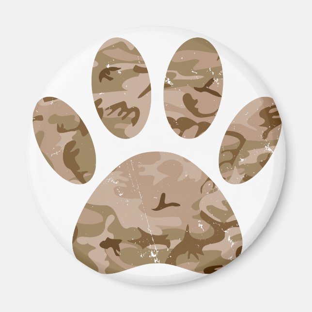 Distressed Desert Camo Dog Paw Print Magnet (Front)