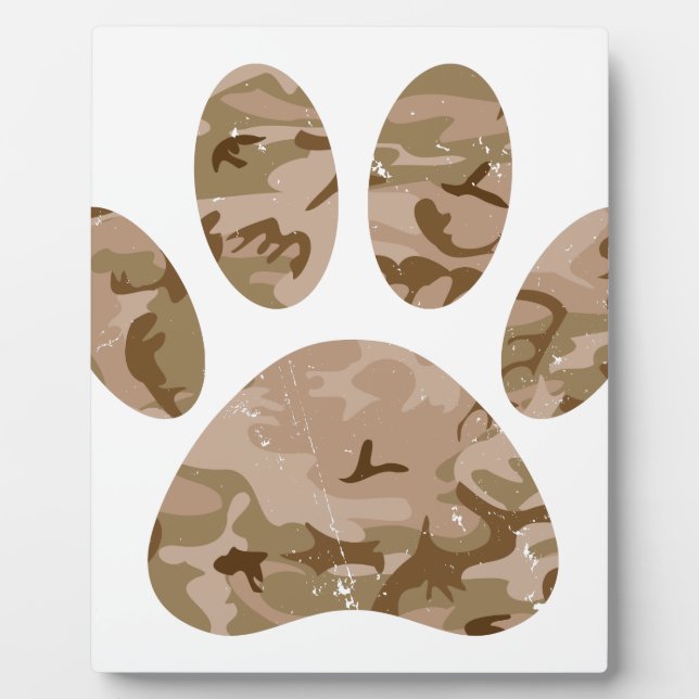 Distressed Desert Camo Dog Paw Print Plaque (Front)