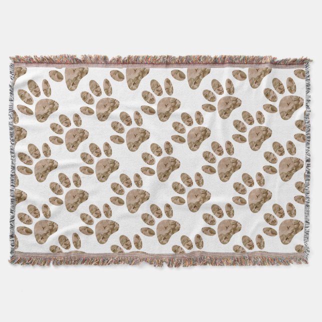 Distressed Desert Camo Dog Paw Print Throw Blanket (Front)