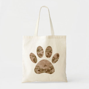 Distressed Desert Camo Dog Paw Print Tote Bag