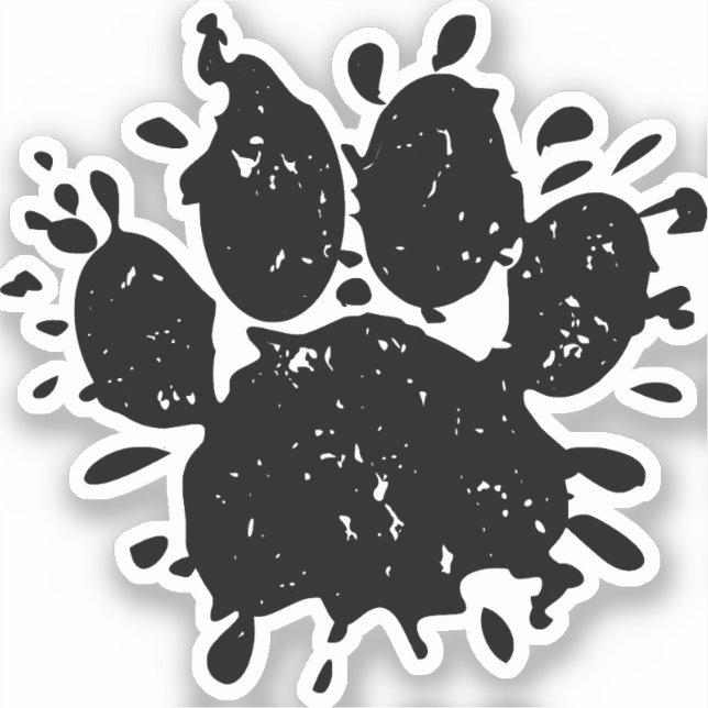 Distressed Design Black Paint Splatter Dog Paw (Front)