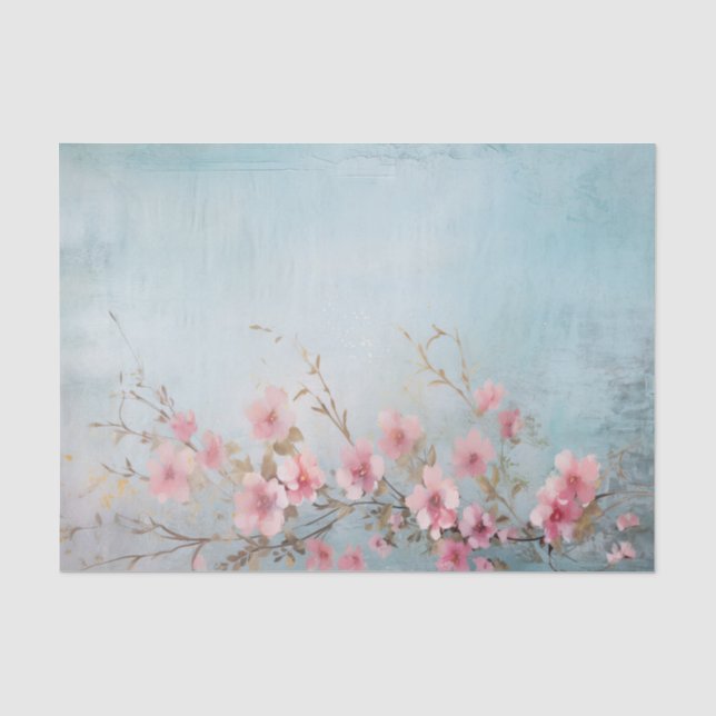Distressed Design of Pink Flowers on Side of Tissue Paper (Front)