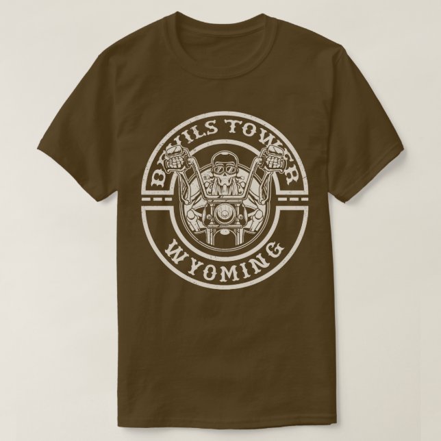 Distressed Devils Tower Wyoming Motorcycle Biker R T-Shirt (Design Front)