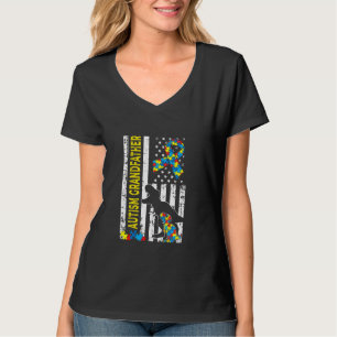 Distressed Dinosaur Autism Grandfather American Fl T-Shirt